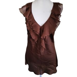 Unbranded Ruffle Sleeveless Blouse Brown sz S